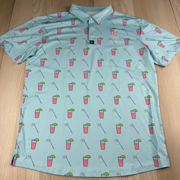 Full Wedge Golf Mens Aqua Blue Sip N’ Twirl Athletic Polo Golf Shirts Size 3XL - Picture 2 of 11